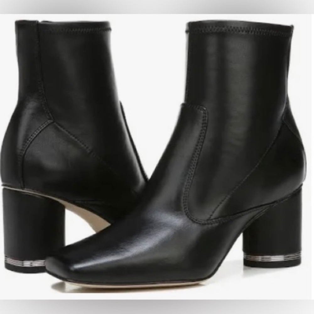 Franco Sarto Pisa black Bootie square toe side zip silver trim women Size 8